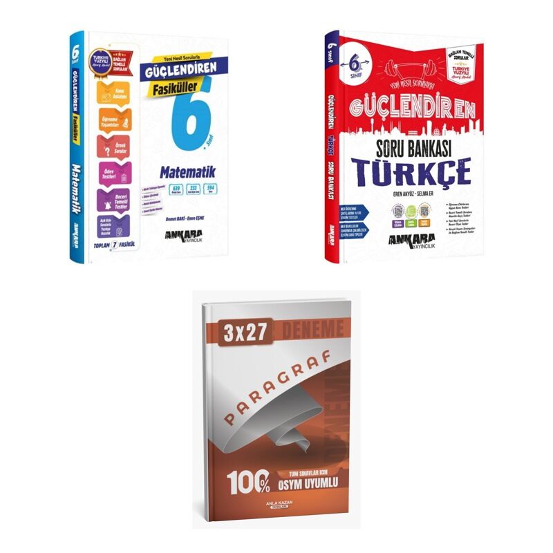 2027 Ankara 6. Sınıf Güçlendiren Matematik Etkinlikli + Türkçe Soru + anla kazan paragraf deneme 3'lü Set