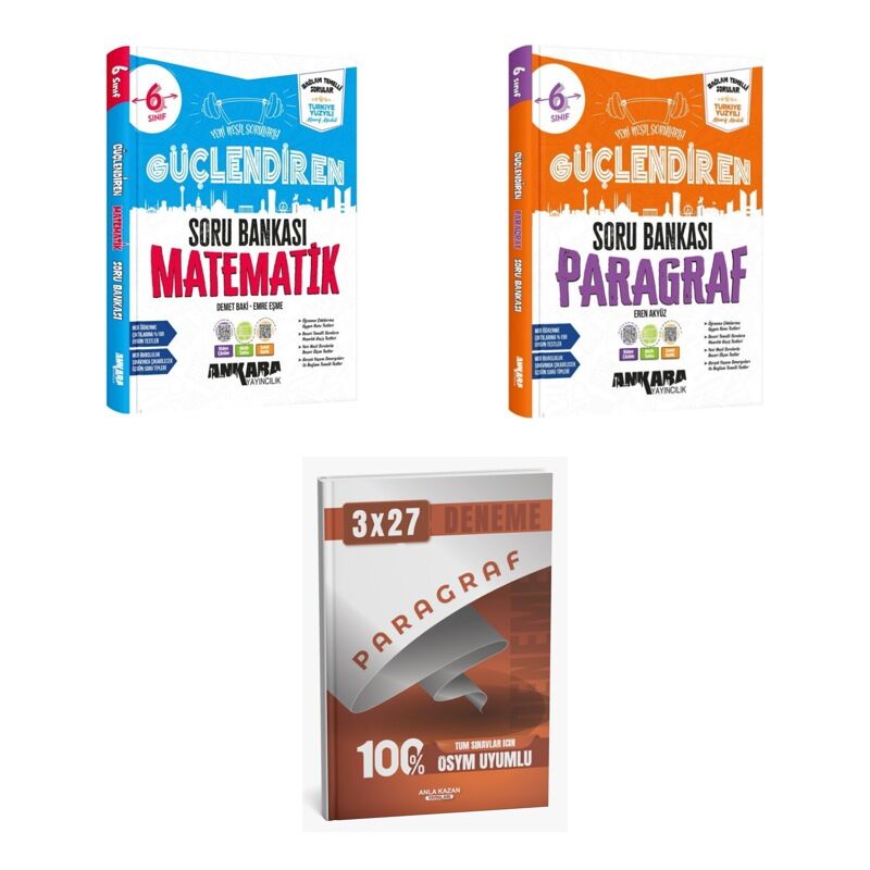 2027 Ankara 6. Sınıf Güçlendiren Matematik + Paragraf Soru + anla kazan paragraf deneme 3'lü Set