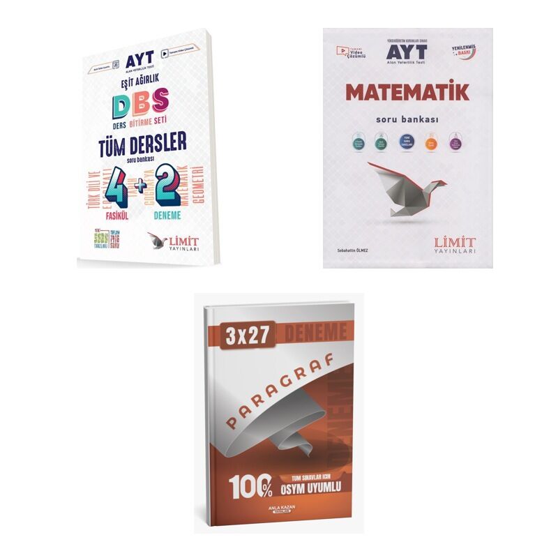 2027 Limit AYT Tüm Dersler Eşit Ağırlık 4 2 + Matematik Soru + anla kazan paragraf deneme 3'lü Set