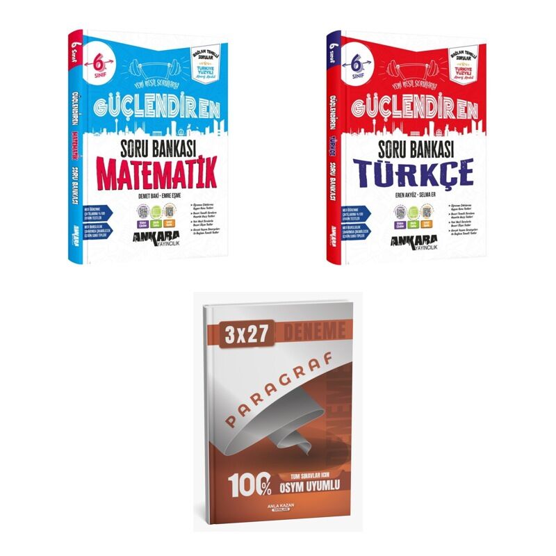 2027 Ankara 6. Sınıf Güçlendiren Matematik + Türkçe Soru + anla kazan paragraf deneme 3'lü Set
