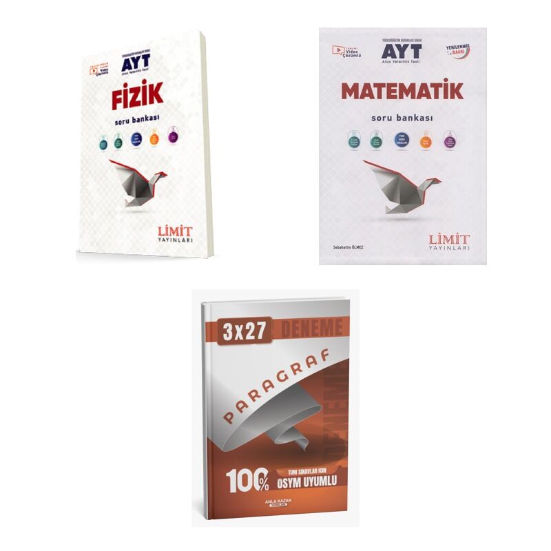 2027 Limit AYT Fizik + Matematik Soru + anla kazan paragraf deneme 3'lü Set