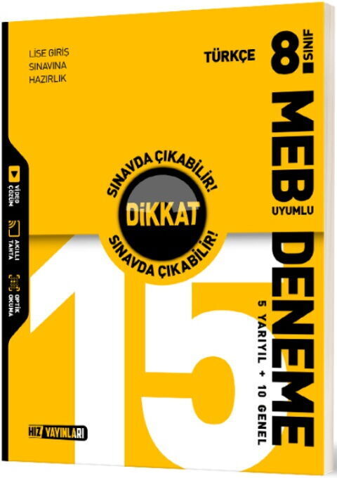 Hız Yayınları 8. Sınıf Türkçe Dikkat Sınavda Çıkabilir 15 Deneme Hız Yayınları