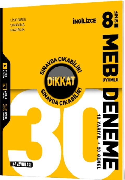 Hız Yayınları 8. Sınıf İngilizce Dikkat Sınavda Çıkabilir 30 Deneme Hız Yayınları