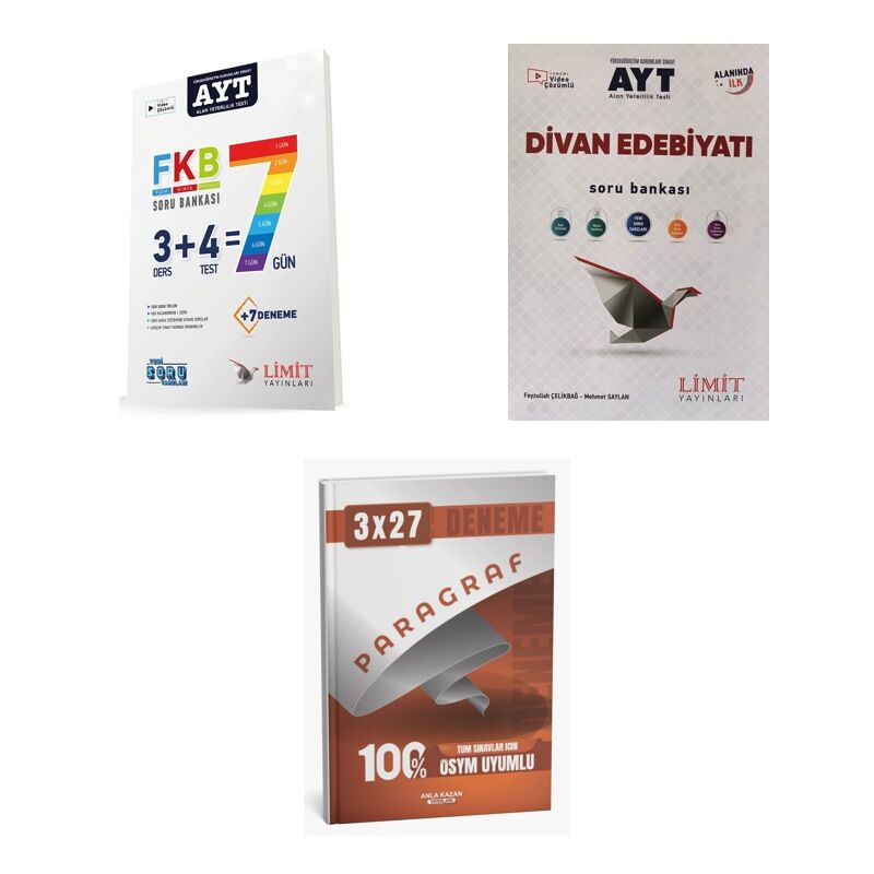 2027 AYT Limit FKB Soru + Divan Edebiyatı Soru + anla kazan paragraf deneme 3'lü Set
