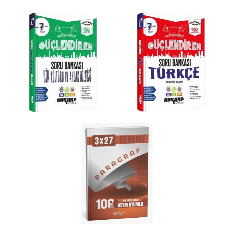 2027 Ankara 7. Sınıf Güçlendiren Din Kültürü ve Ahlak Bilgisi + Türkçe Soru + anla kazan paragraf deneme 3'lü Set