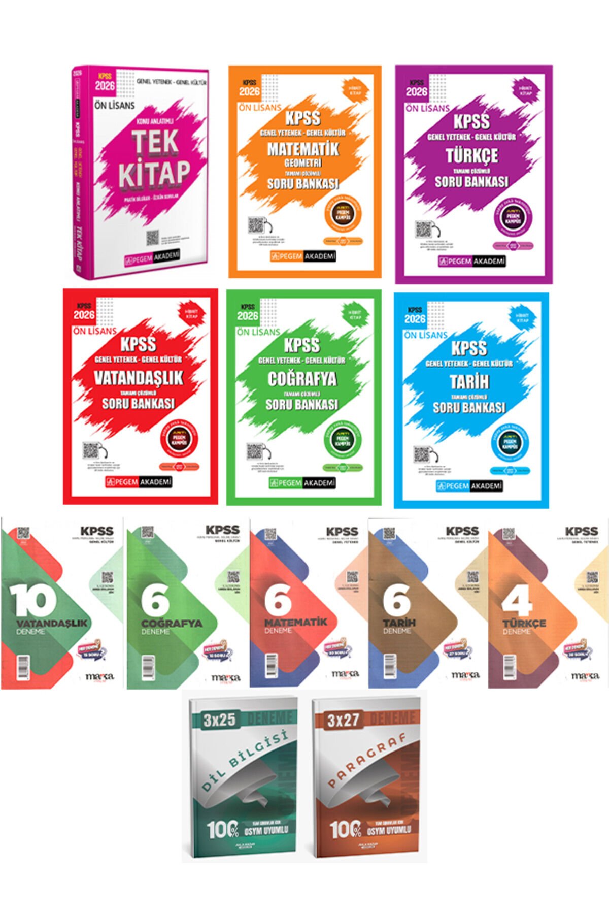 Pegem + Anla Kazan 2026 KPSS Ön Lisans Tek Konu + Modüler Soru +Marka Deneme+Anla Kazan Deneme 12Lİ