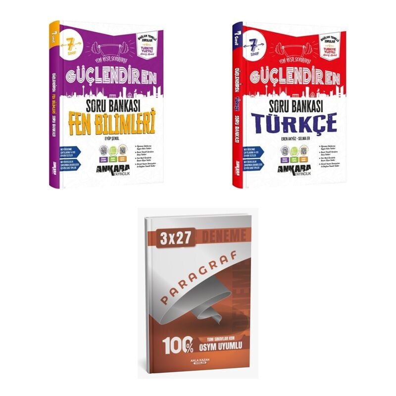 2027 Ankara 7. Sınıf Güçlendiren Fen Bilimleri + Türkçe Soru + anla kazan paragraf deneme 3'lü Set
