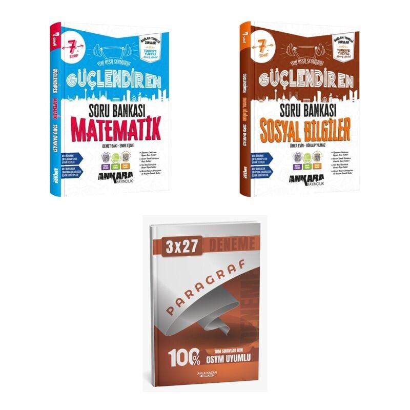 2027 Ankara 7. Sınıf Güçlendiren Matematik + Sosyal Bilgiler Soru + anla kazan paragraf deneme 3'lü Set