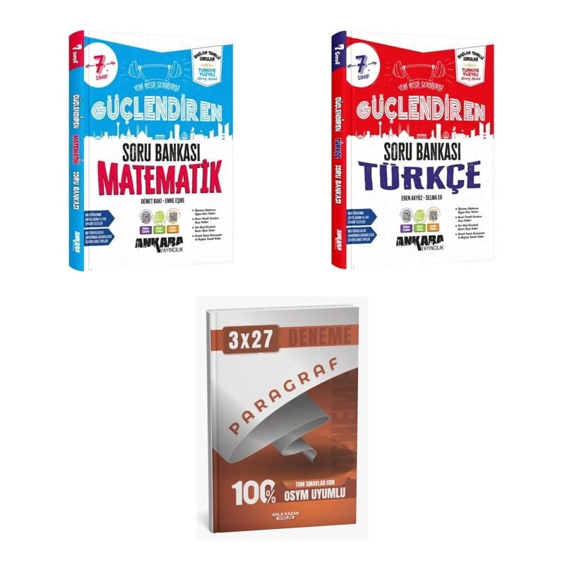 2027 Ankara 7. Sınıf Güçlendiren Matematik + Türkçe Soru + anla kazan paragraf deneme 3'lü Set