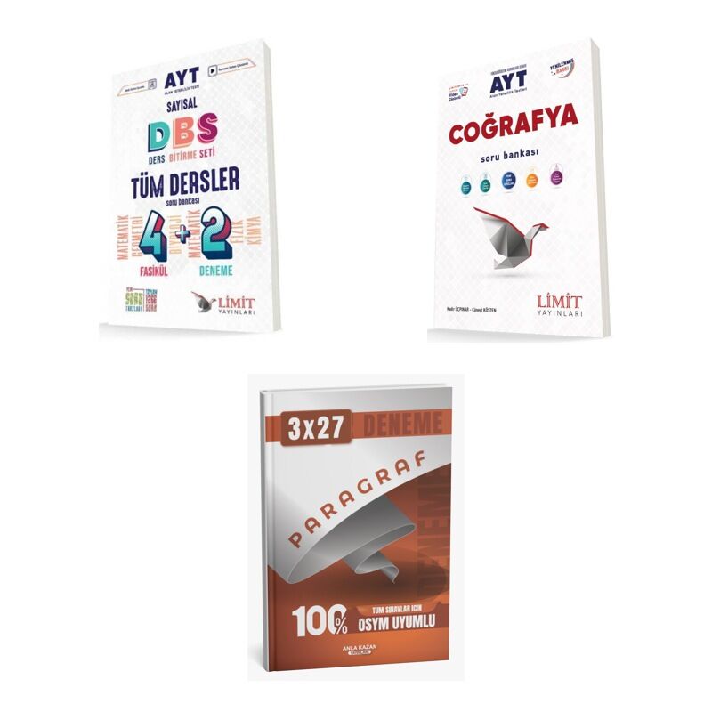 2027 Limit AYT Tüm Dersler Sayısal Ders Bitirme Seti + Coğrafya Soru + anla kazan paragraf deneme Set