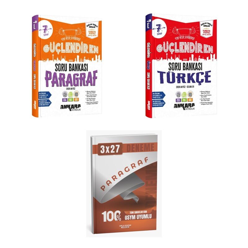 2027 Ankara 7. Sınıf Güçlendiren Paragraf + Türkçe Soru + anla kazan paragraf deneme 3'lü Set