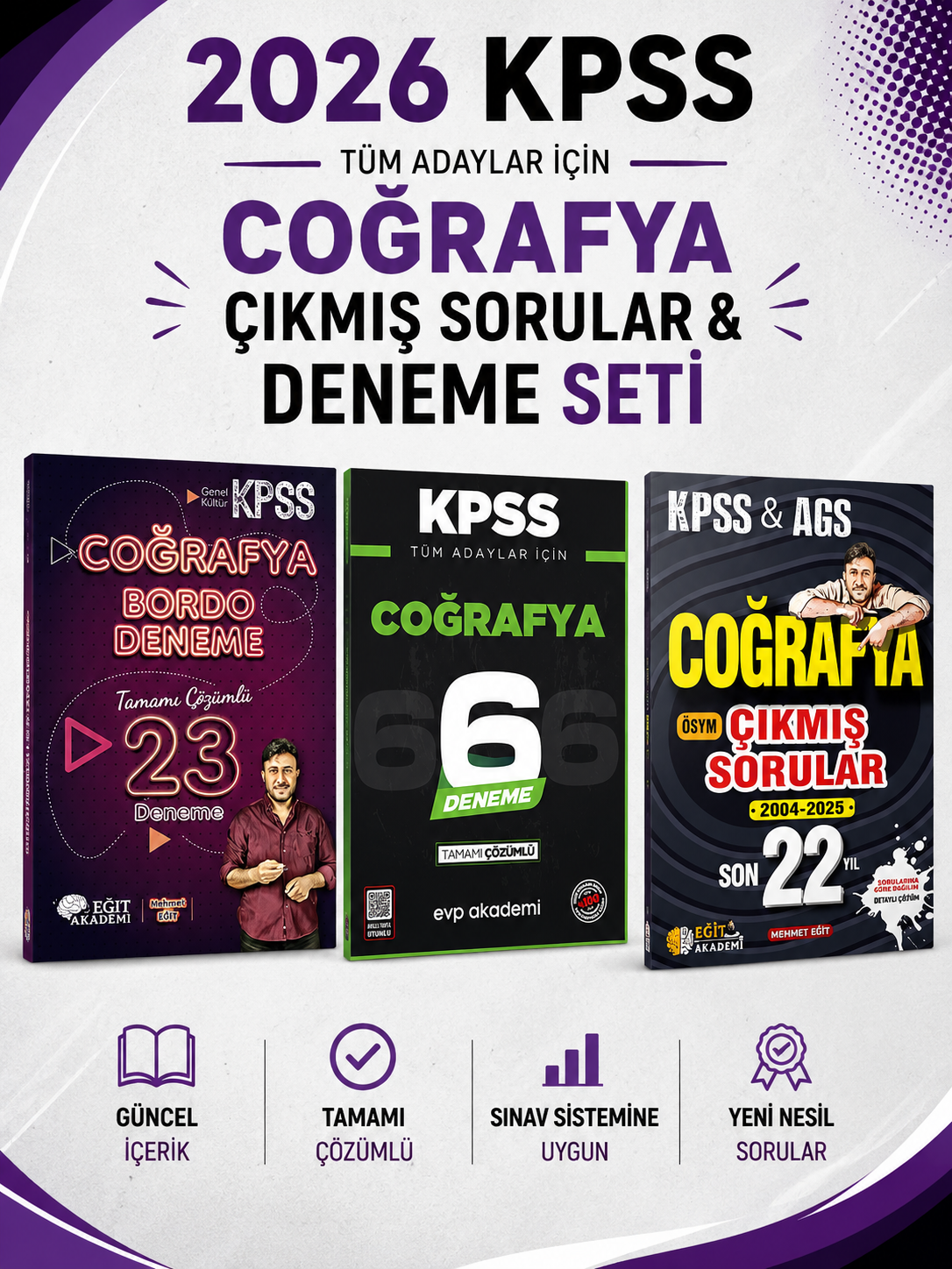 Mehmet Eğit KPSS Coğrafya Son 22 Yıl Çıkmış Sorular + Deneme & KPSS Coğrafya EVP Akademi Seti
