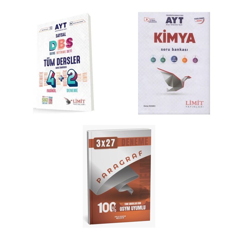 2027 Limit AYT Tüm Dersler Sayısal Ders Bitirme Seti + Kimya Soru + anla kazan paragraf deneme Set