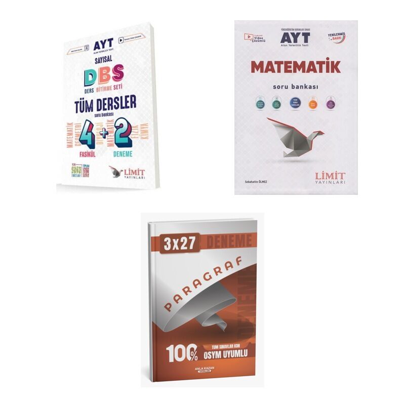 2027 Limit AYT Tüm Dersler Sayısal Ders Bitirme Seti + Matematik Soru + anla kazan paragraf deneme Set