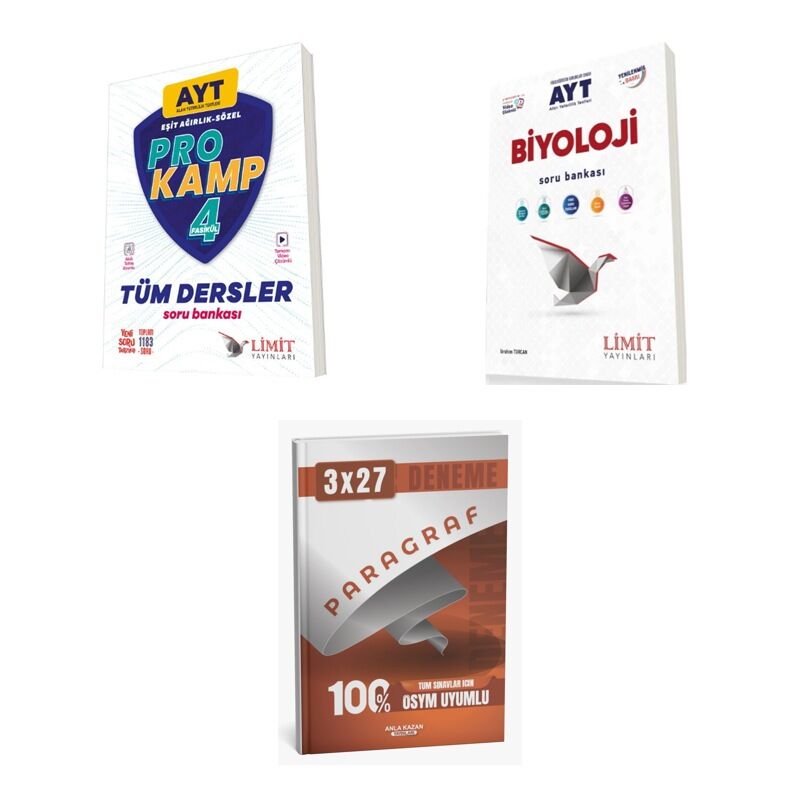 2027 Limit AYT Tüm Dersler Eşit Ağırlık Sözel Prokamp + Biyoloji Soru + anla kazan paragraf deneme 3'lü Set