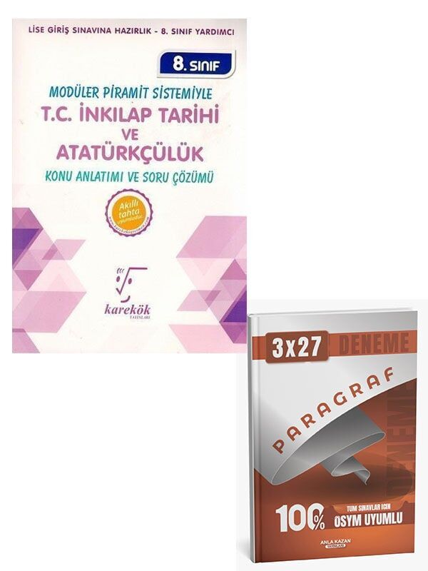Karekök 2027 8. Sınıf T.C. İnkılap Tarihi ve Atatürkçülük Konu Anlatımı ve Soru Çözümü+Anla Kazan Paragraf Deneme