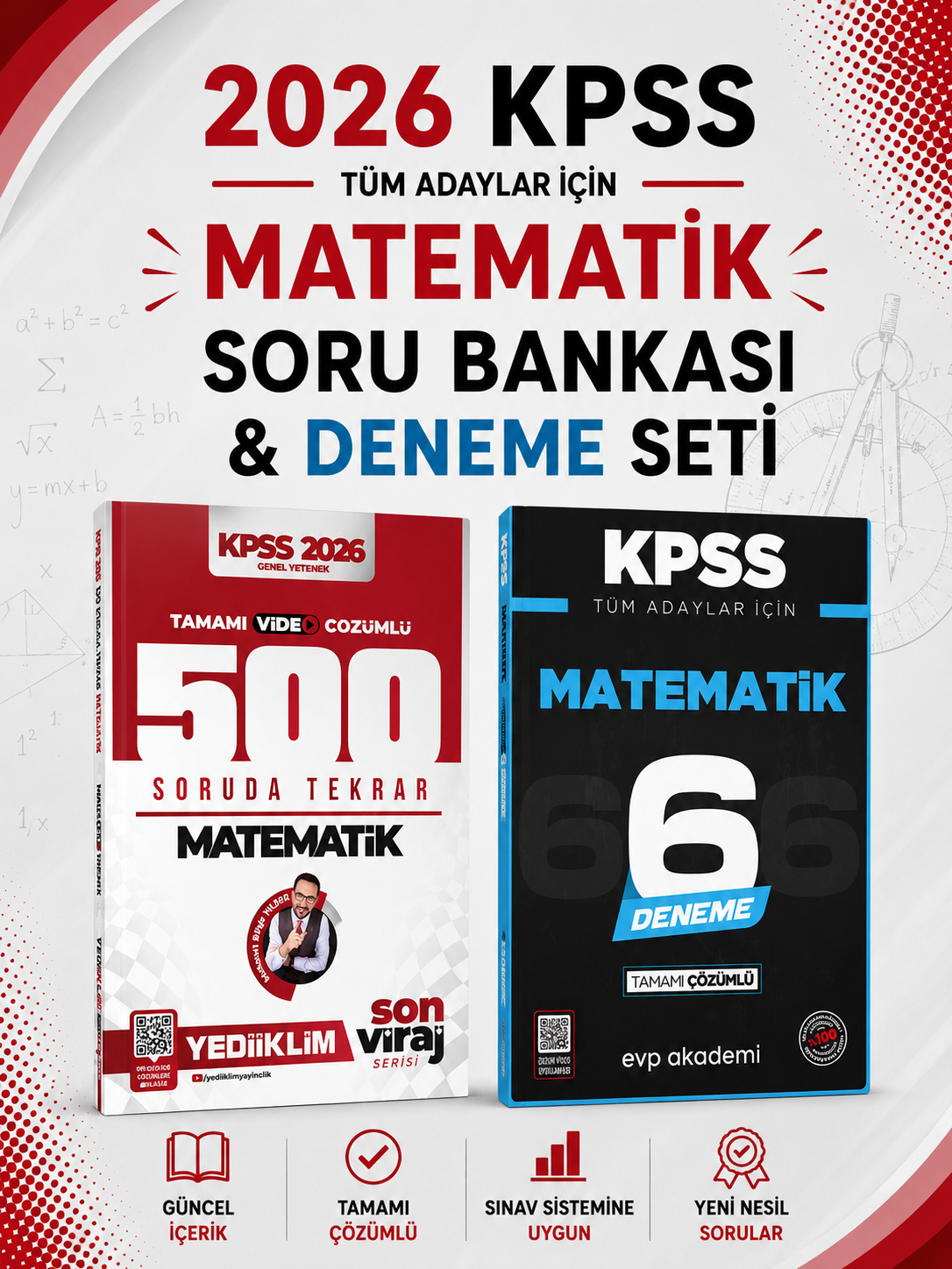 Yediiklim 2026 Kpss 500 Soruda Genel Tekrar Kampı & KPSS Matematik 6 Deneme EVP Akademi Seti