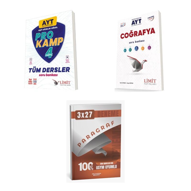 2027 Limit AYT Tüm Dersler Eşit Ağırlık Sözel Prokamp + Coğrafya Soru + anla kazan paragraf deneme 3'lü Set