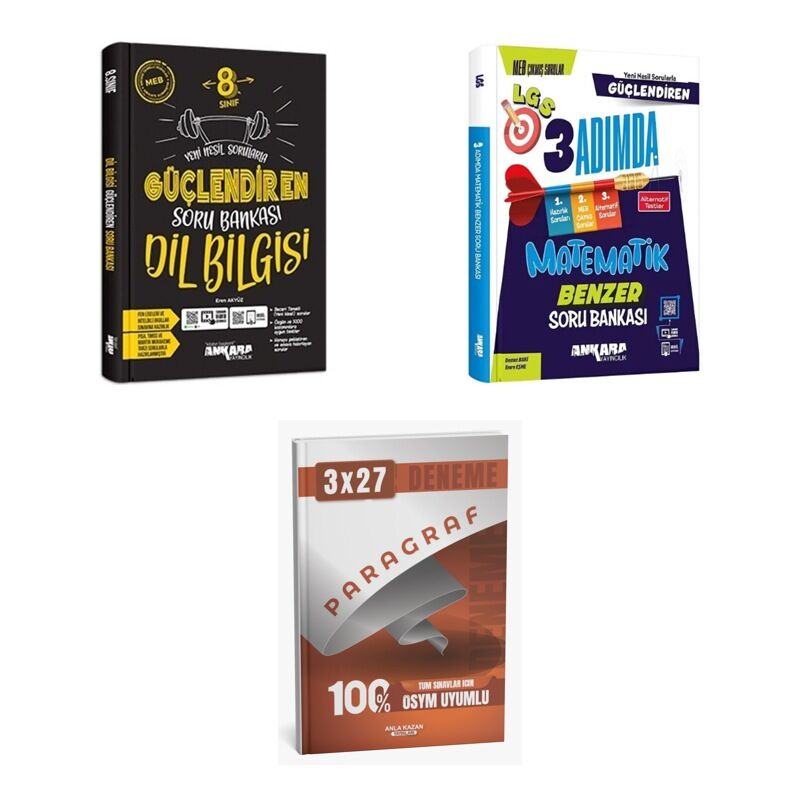 2027 Ankara 8. Sınıf Güçlendiren Türkçe Dil Bilgisi + Matematik LGS 3 Adımda Benzer Soru + Ankapade 3'lü Set