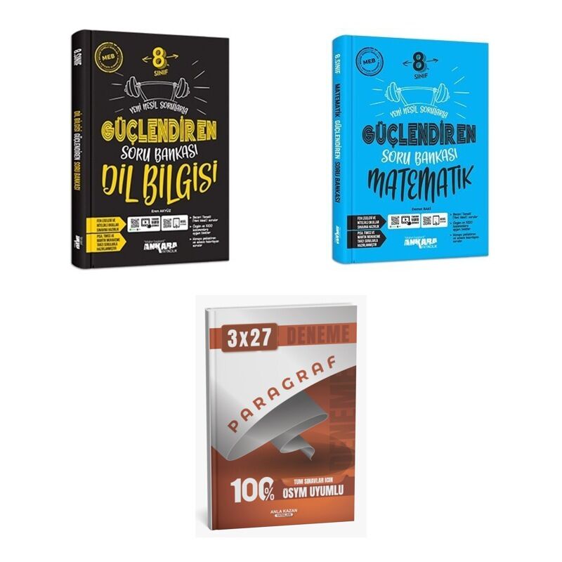 2027 Ankara 8. Sınıf Güçlendiren Türkçe Dil Bilgisi + Matematik Soru + anla kazan paragraf deneme 3'lü Set