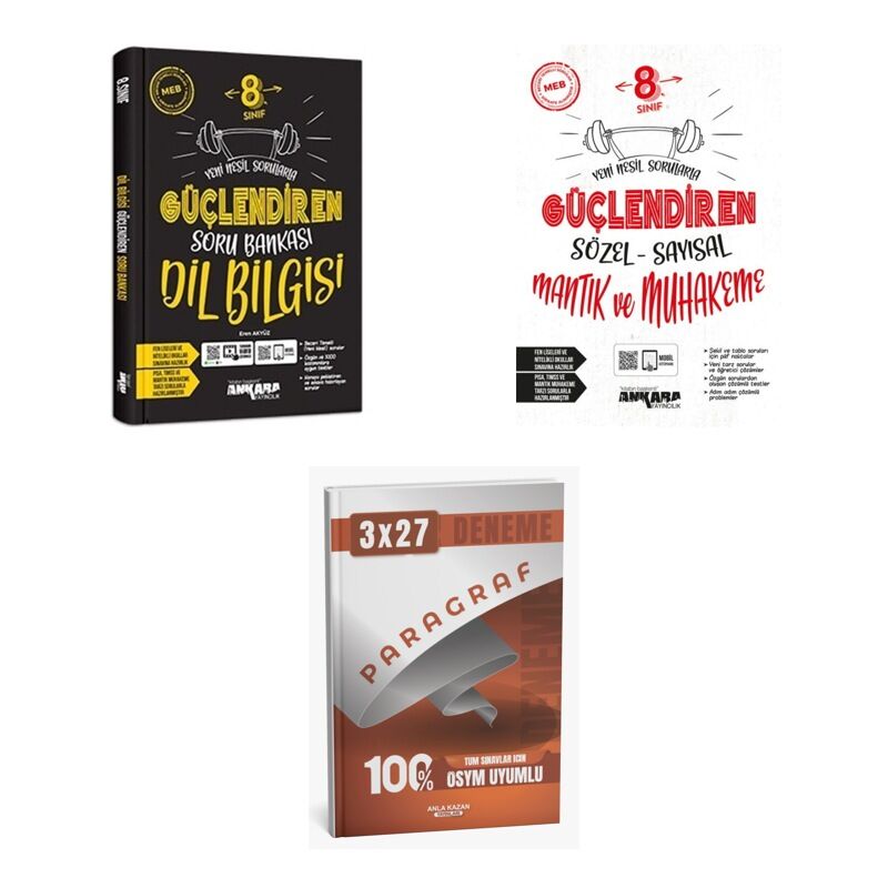 2027 Ankara 8. Sınıf Güçlendiren Türkçe Dil Bilgisi + Mantık Sözel Sayısal ve Muhakeme Soru + Ankapade 3'lü Set