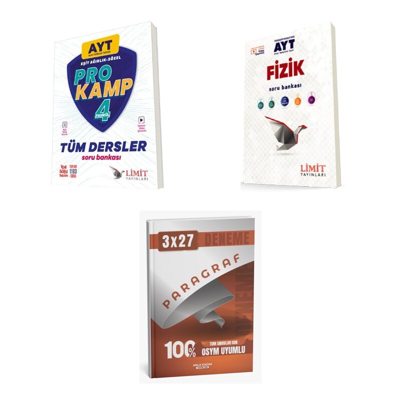 2027 Limit AYT Tüm Dersler Eşit Ağırlık Sözel Prokamp + Fizik Soru + anla kazan paragraf deneme 3'lü Set