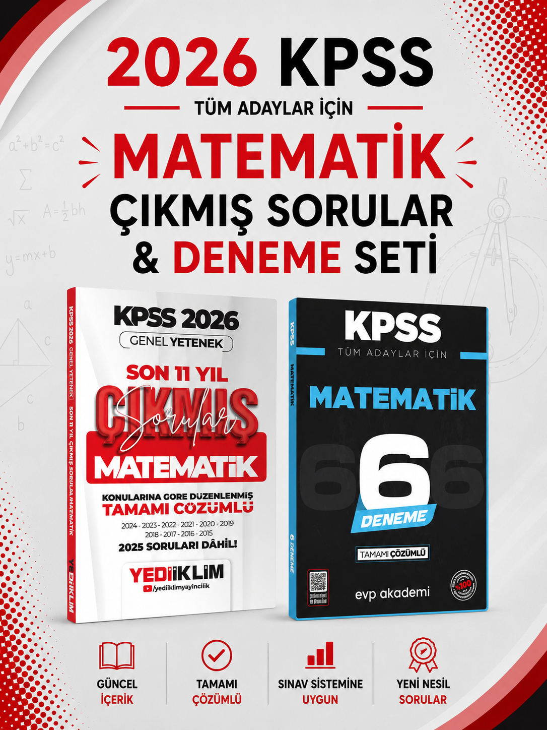 Yediiklim 2026 KPSS Matematik Son 11 Yıl Çıkmış Sorular & KPSS Matematik 6 Deneme EVP Akademi