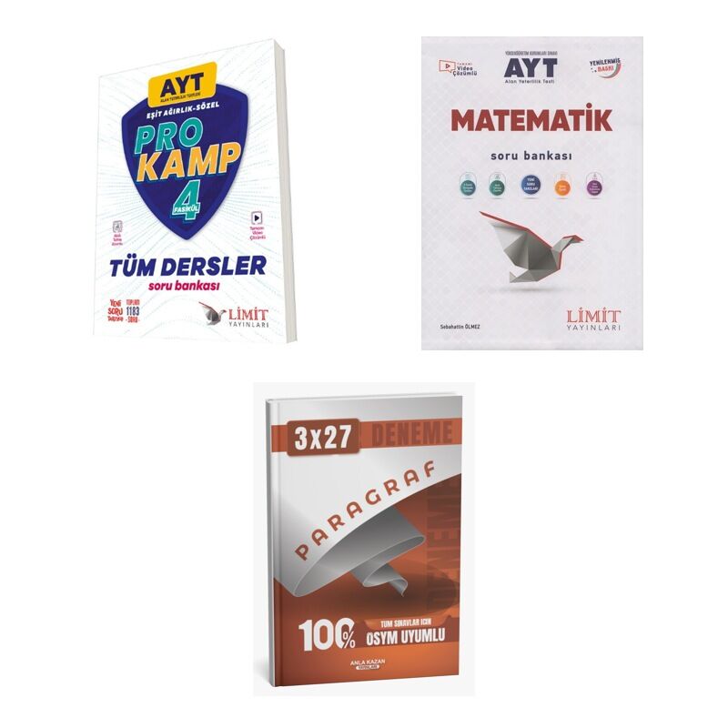 2027 Limit AYT Tüm Dersler Eşit Ağırlık Sözel Prokamp + Matematik Soru + anla kazan paragraf deneme 3'lü Set