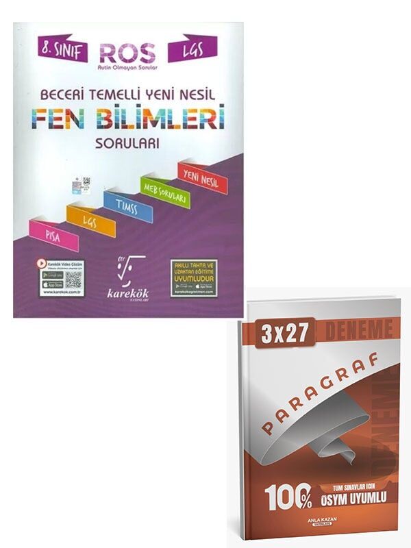 Karekök 2027 8. Sınıf LGS Fen Bilimleri ROS Beceri Temelli Yeni Nesil Soru Bankası+Anla Kazan Paragraf Deneme