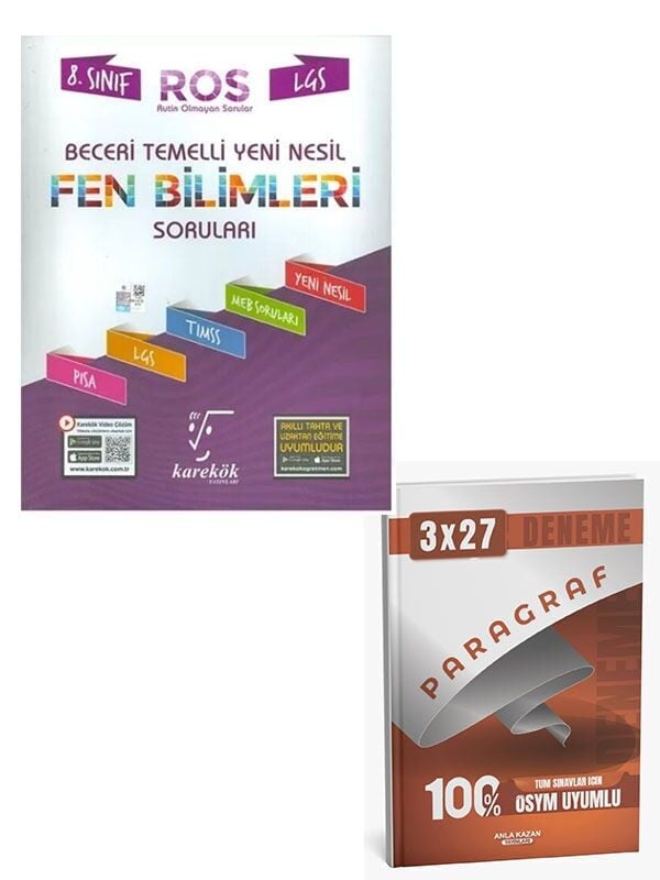 Karekök 2027 8. Sınıf LGS Fen Bilimleri ROS Beceri Temelli Yeni Nesil Soru Bankası+Anla Kazan Paragraf Deneme