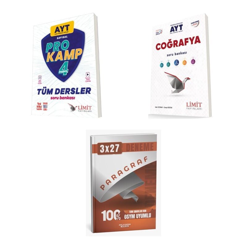2027 Limit AYT Tüm Dersler Sayısal Prokamp + Coğrafya Soru + anla kazan paragraf deneme 3'lü Set