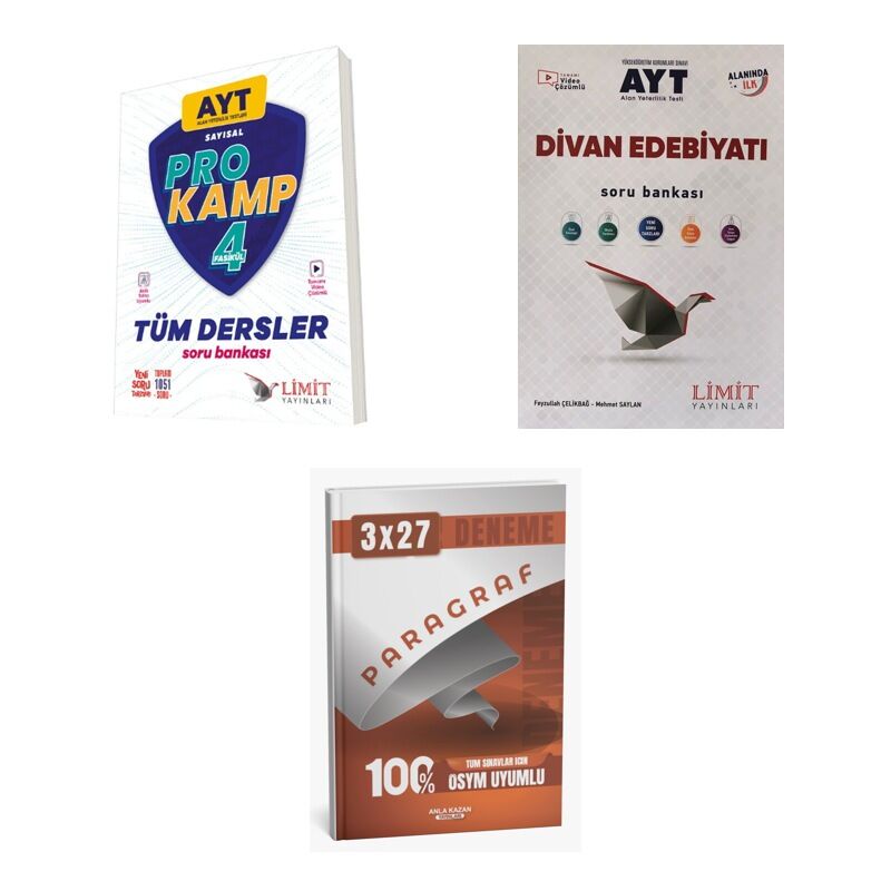 2027 Limit AYT Tüm Dersler Sayısal Prokamp + Edebiyat Divan Edebiyatı Soru + anla kazan paragraf deneme 3'lü Set