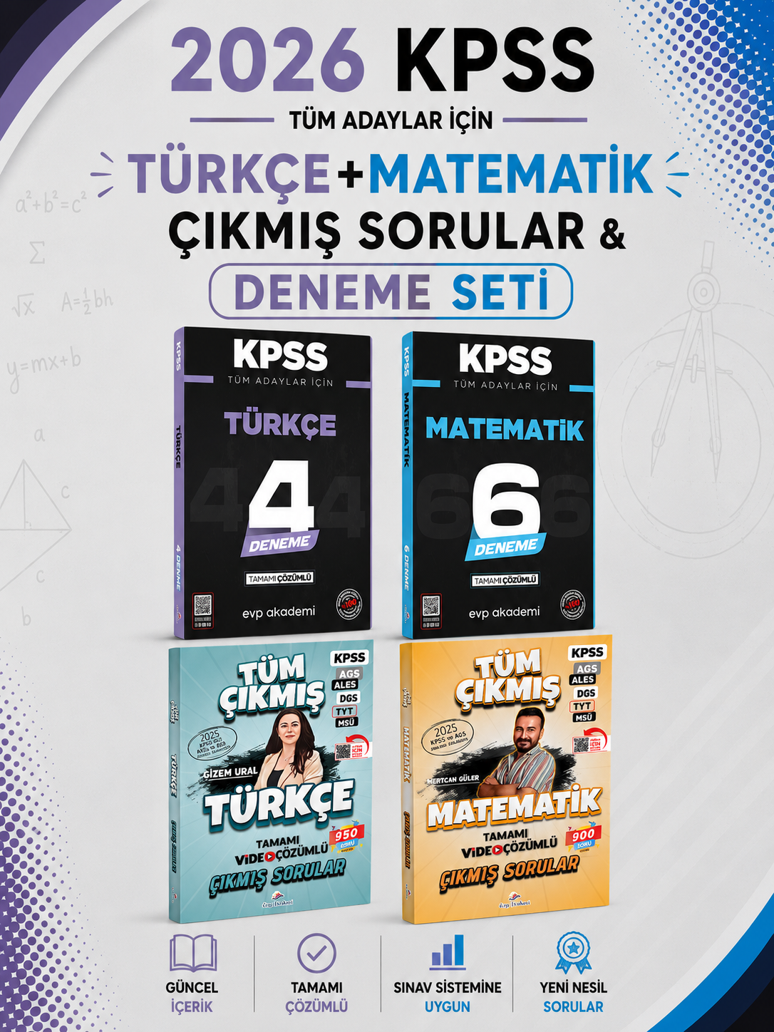 Dizgi Kitap 2026 KPSS Türkçe + Matematik Çıkmış Sorular & KPSS Türkçe + Matematik Deneme EVP Akademi