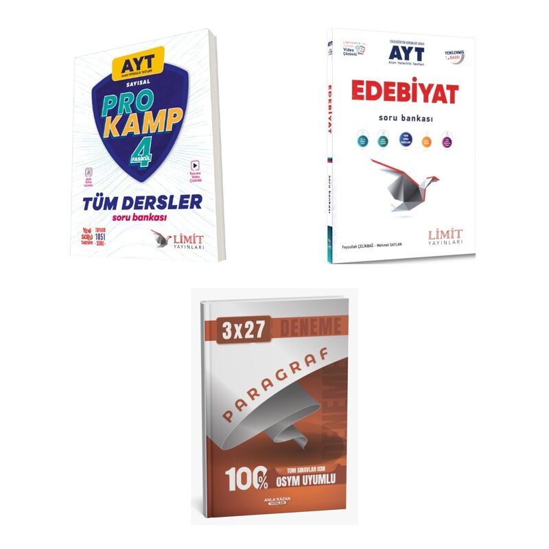 2027 Limit AYT Tüm Dersler Sayısal Prokamp + Edebiyat Video Çözümlü Soru + anla kazan paragraf deneme 3'lü Set