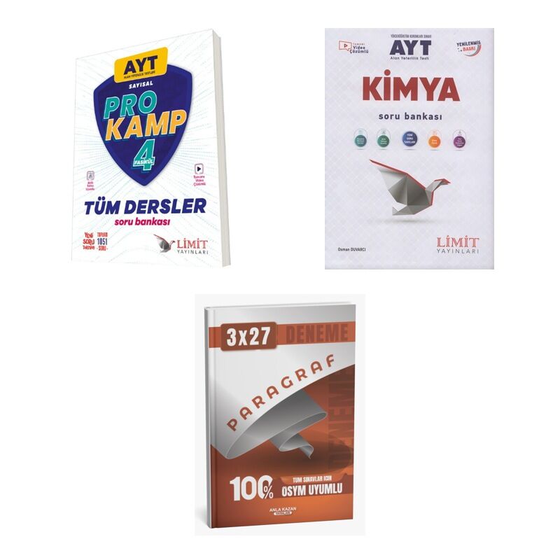 2027 Limit AYT Tüm Dersler Sayısal Prokamp + Kimya Soru + anla kazan paragraf deneme 3'lü Set
