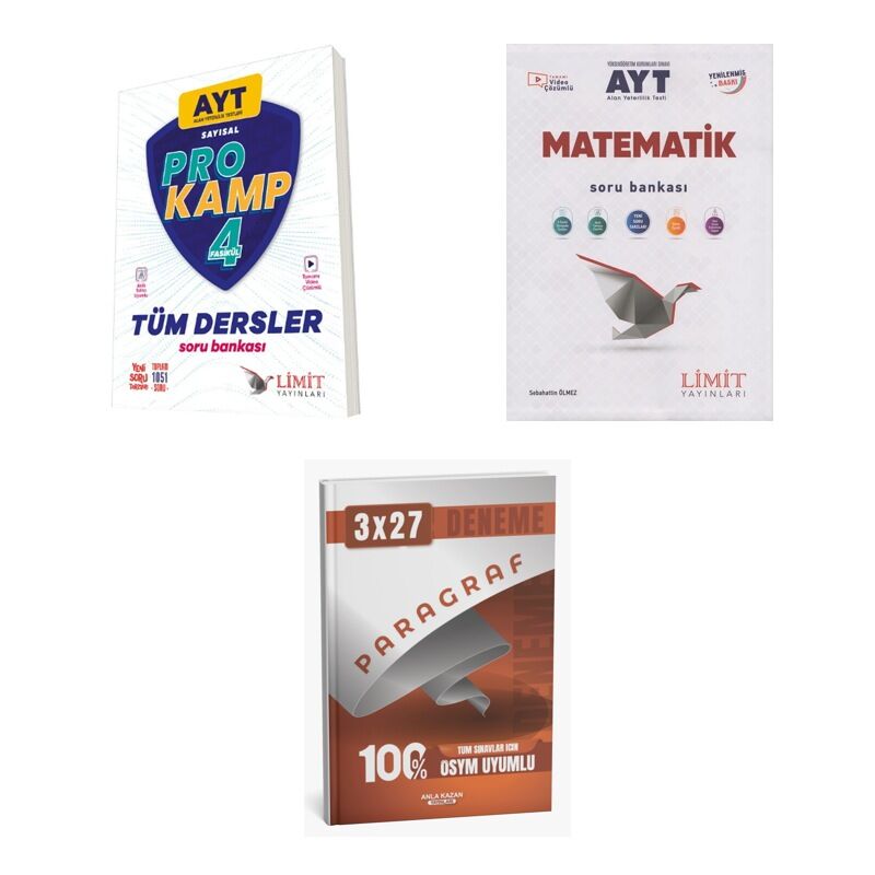 2027 Limit AYT Tüm Dersler Sayısal Prokamp + Matematik Soru + anla kazan paragraf deneme 3'lü Set