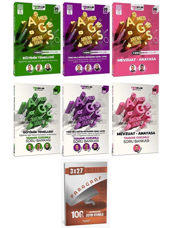 Yediiklim 2026 MEB-AGS Eğitimin Temelleri + Türk Milli Eğitim Sisteminin Genel Yapısı + Mevzuat - Anayasa Video Ders Notları + Soru Bankası 6 lı Set Anla Kazan Deneme