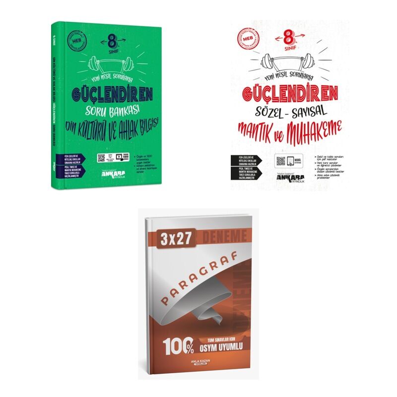 2027 Ankara 8. Sınıf ve Güçlendiren Din Kültürü Ahlak Bilgisi + Mantık Sözel Sayısal Muhakeme Soru 3'lü Set