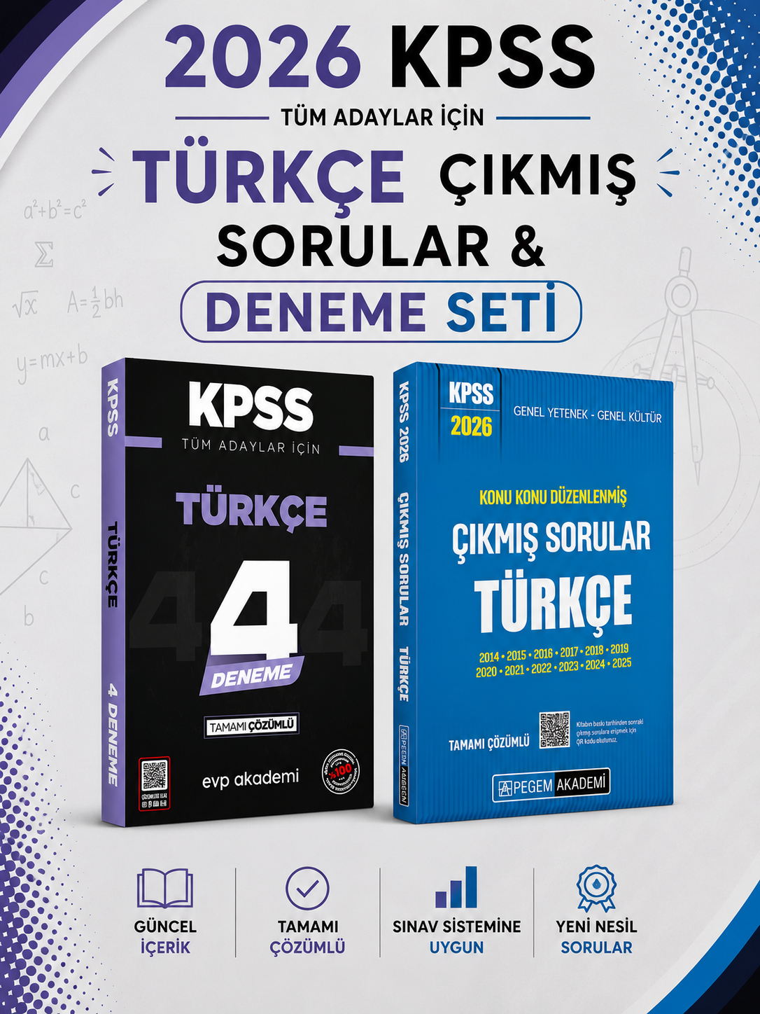 Pegem 2026 KPSS Türkçe Çıkmış Sorular & KPSS Türkçe 4 Deneme EVP Akademi