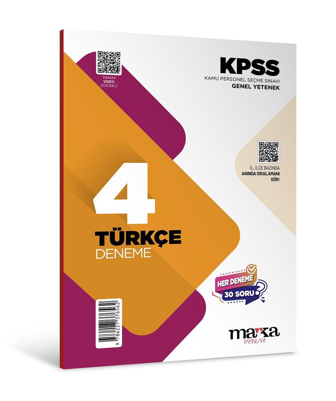 Marka 2026 KPSS Türkçe 4x30 Deneme Video Çözümlü Marka Yayınları