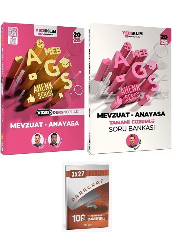 Yediiklim 2026 MEB-AGS Mevzuat - Anayasa Video Ders Notları + Soru Bankası 2 li Set Anla Kazan Deneme