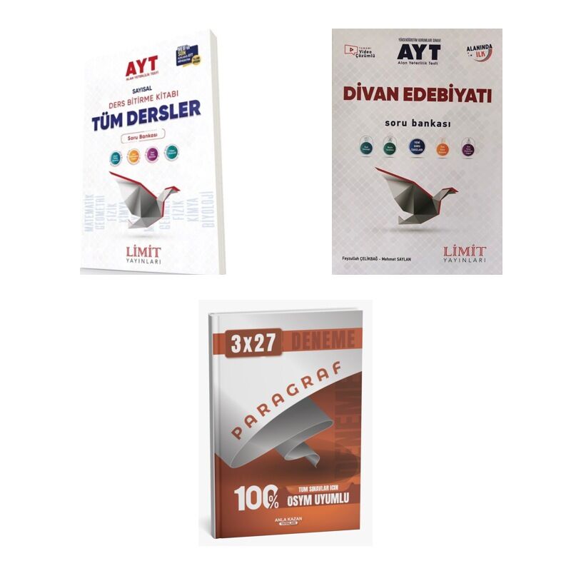 2027 Limit AYT Tüm Dersler Sayısal + Edebiyat Divan Edebiyatı Soru + anla kazan paragraf deneme 3'lü Set
