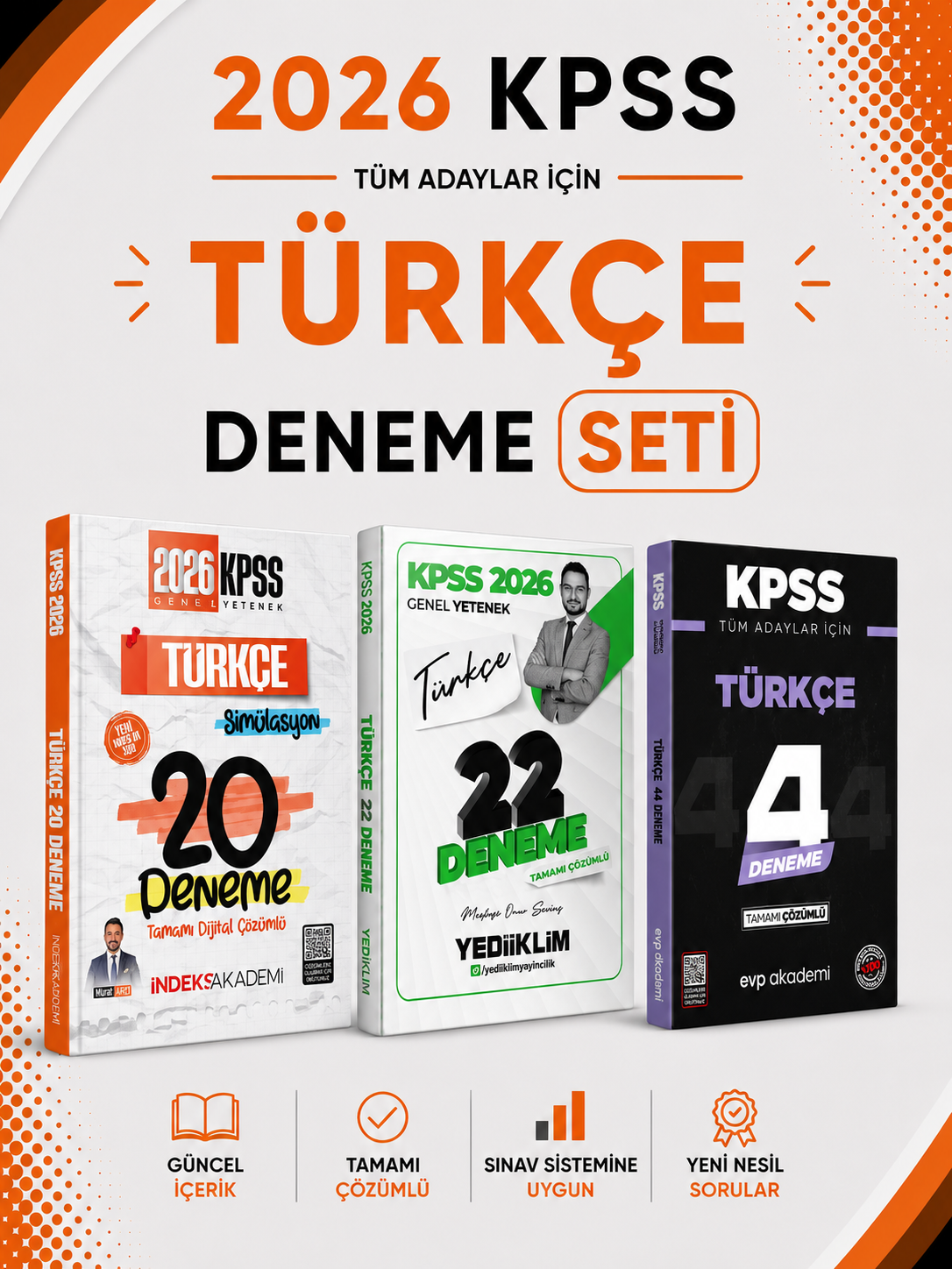 2026 KPSS Türkçe Deneme Seti Yediiklim + İndeks Akademi + EVP Akademi Seti