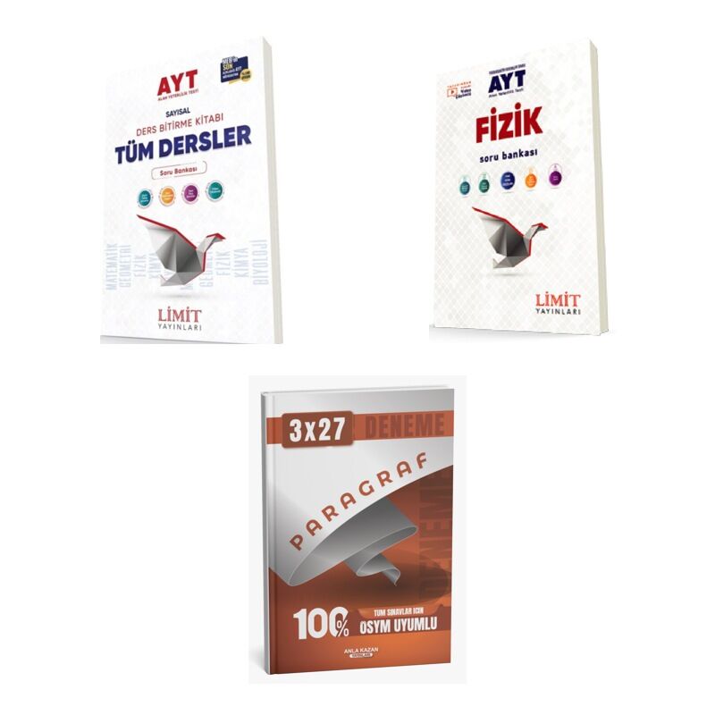 2027 Limit AYT Tüm Dersler Sayısal + Fizik Soru + anla kazan paragraf deneme 3'lü Set