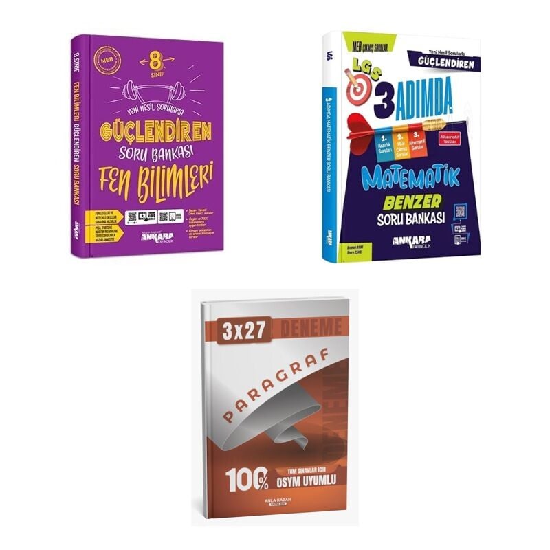 2027 Ankara 8. Sınıf Güçlendiren Fen Bilimleri + Matematik LGS 3 Adımda Benzer Soru + Ankapade 3'lü Set
