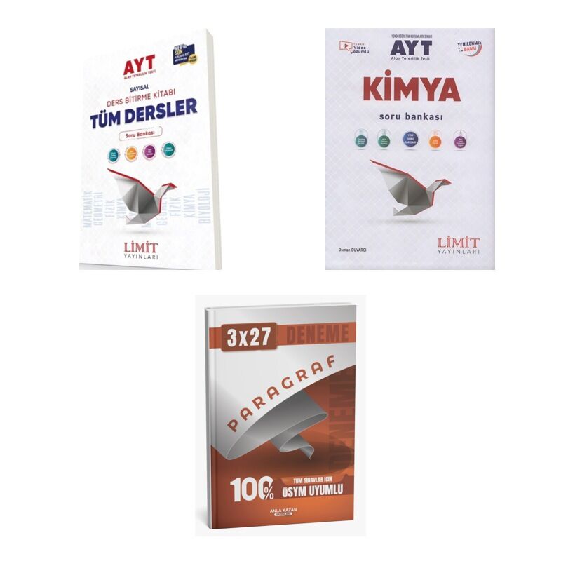 2027 Limit AYT Tüm Dersler Sayısal + Kimya Soru + anla kazan paragraf deneme 3'lü Set