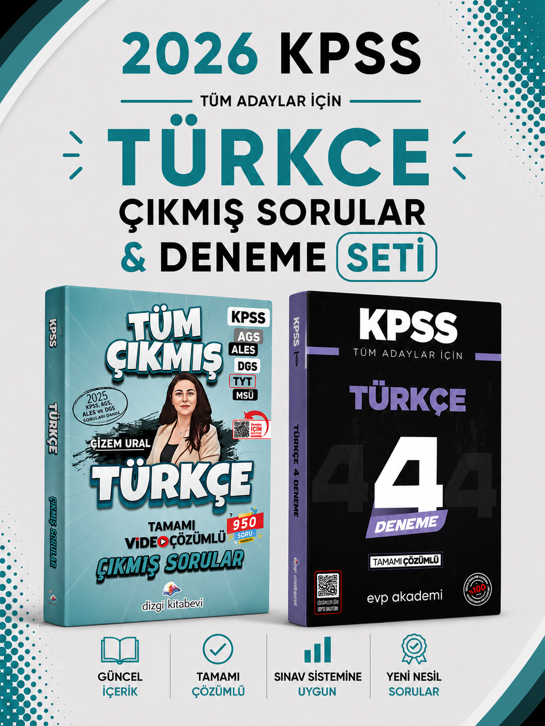 Dizgi 2026 KPSS Türkçe Çıkmış Sorular & KPSS Türkçe 4 Deneme EVP Akademi