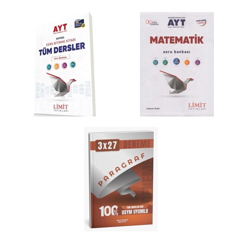 2027 Limit AYT Tüm Dersler Sayısal + Matematik Soru + anla kazan paragraf deneme 3'lü Set