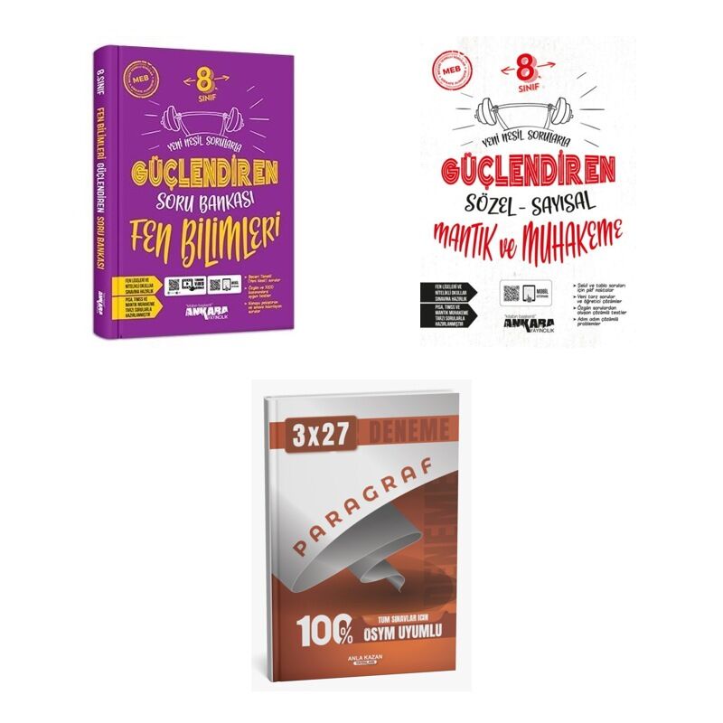 2027 Ankara 8. Sınıf Güçlendiren Fen Bilimleri + Mantık Sözel Sayısal ve Muhakeme Soru + Ankapade 3'lü Set