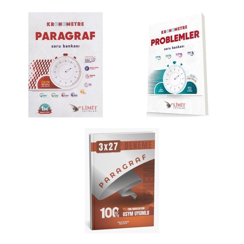 2027 Limit TYT Kronometre Paragraf + Matematik Problemler Soru + anla kazan paragraf deneme 3'lü Set